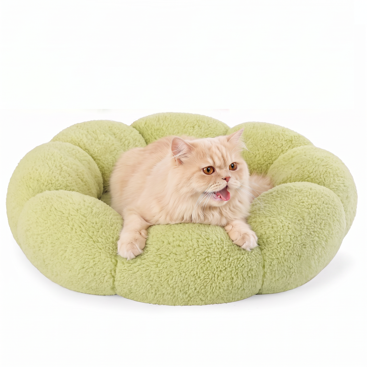 Luxury Floral Fluffy Donut Cat Bed – Soft & Washable Round Cushion
