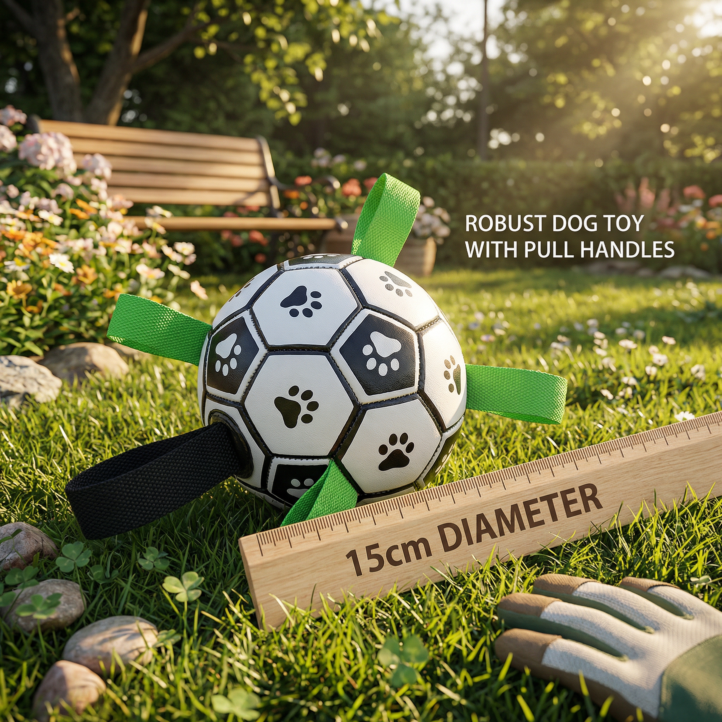 Robust dog toy ball with pull handles