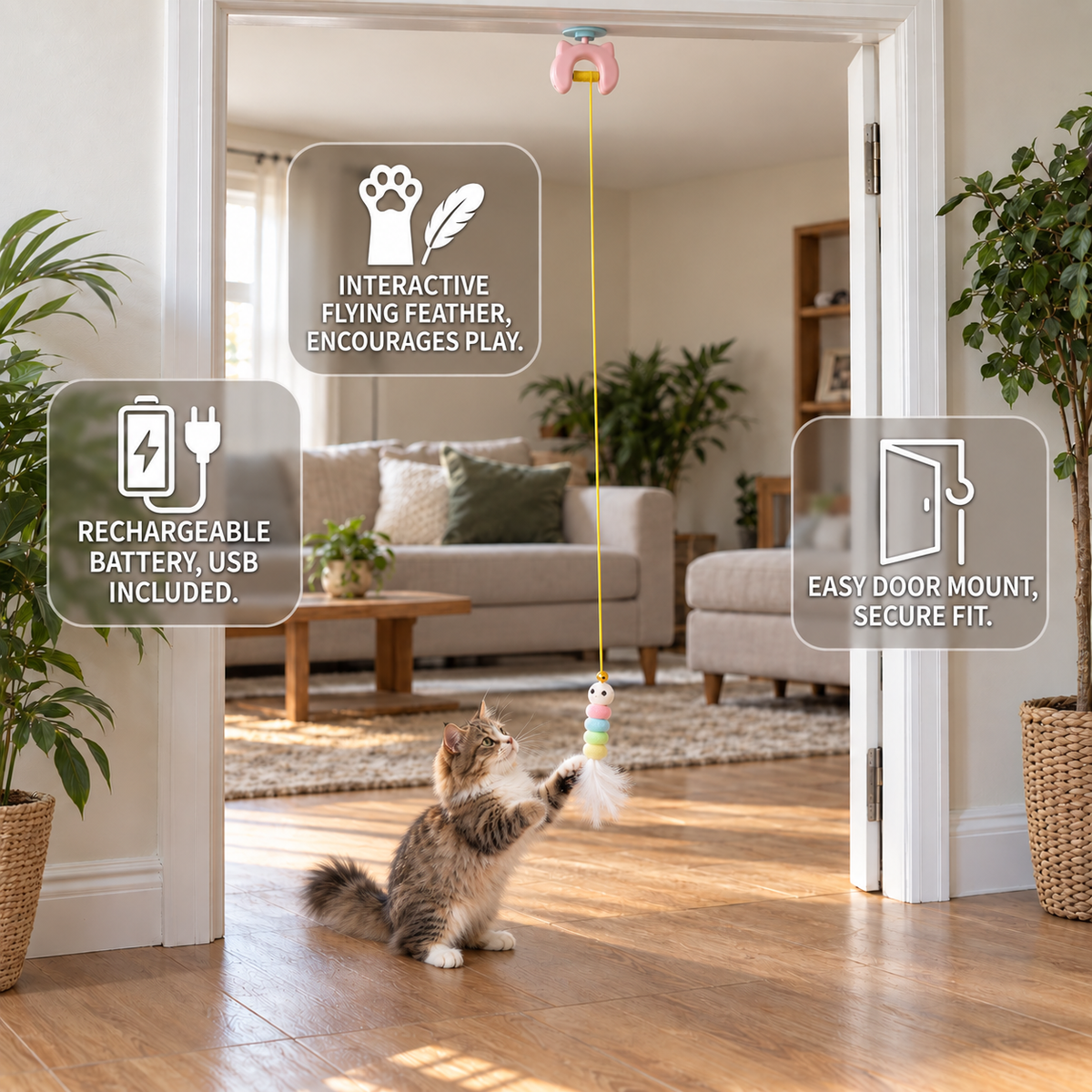 Rechargeable Hanging Door Cat Toy with Interactive Flying Feather