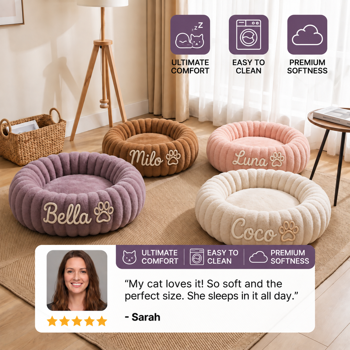 Personalized Round Fluffy CAT Bed
