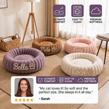 Personalized Round Fluffy CAT Bed