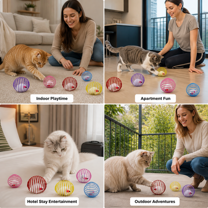 Stretchable Cat Toy Balls with Caged Rats