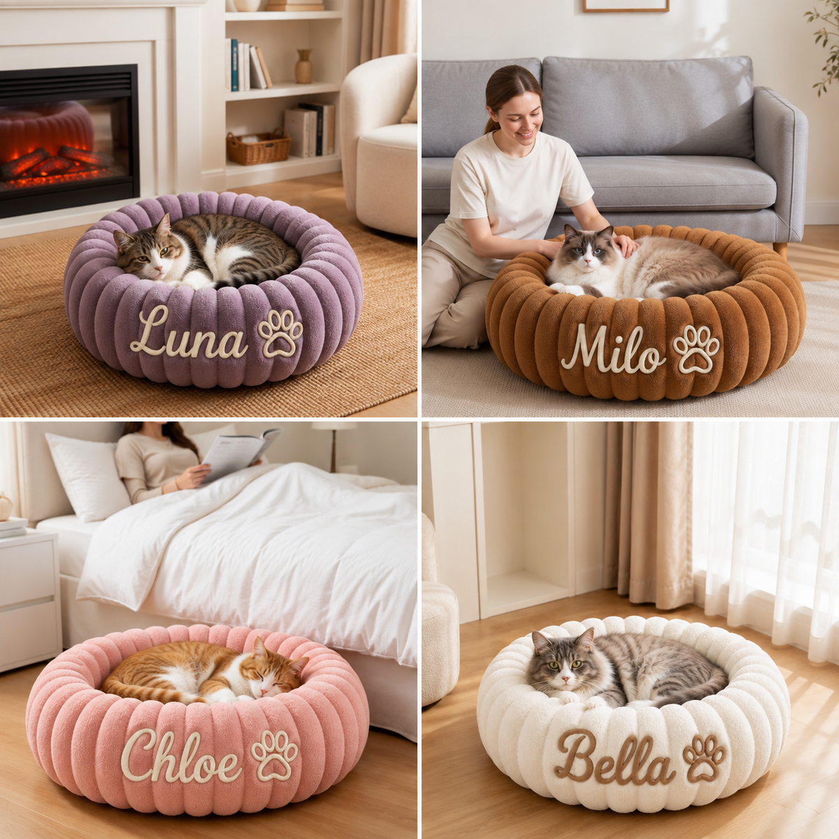 Personalized Round Fluffy CAT Bed