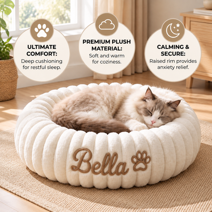 Personalized Round Fluffy CAT Bed