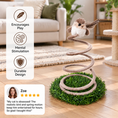 Interactive Spring Bird Cat Toy with Grass Base