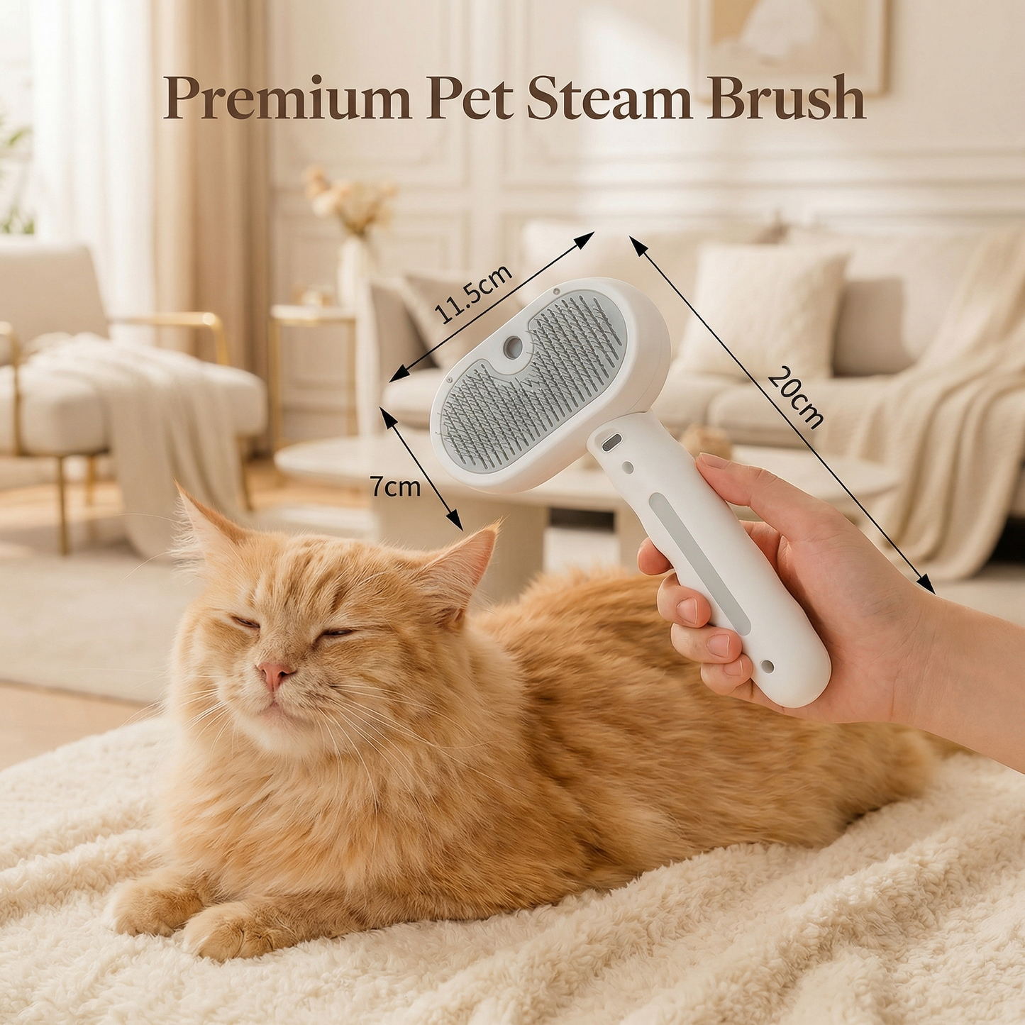 Premium pet brush with steam function