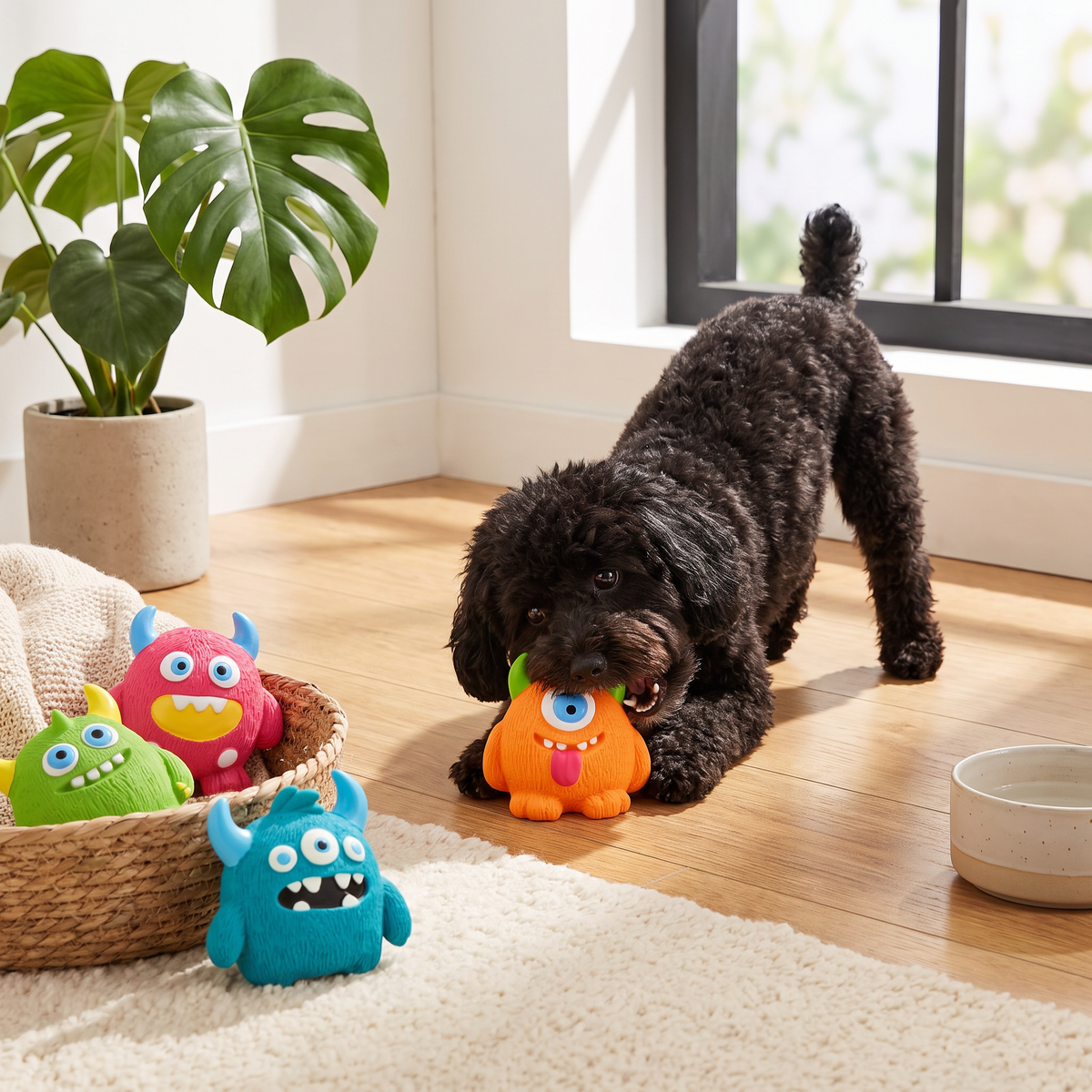 Durable Eco-Friendly Monster Teeth Cleaning Latex Squeaky Dog Toy