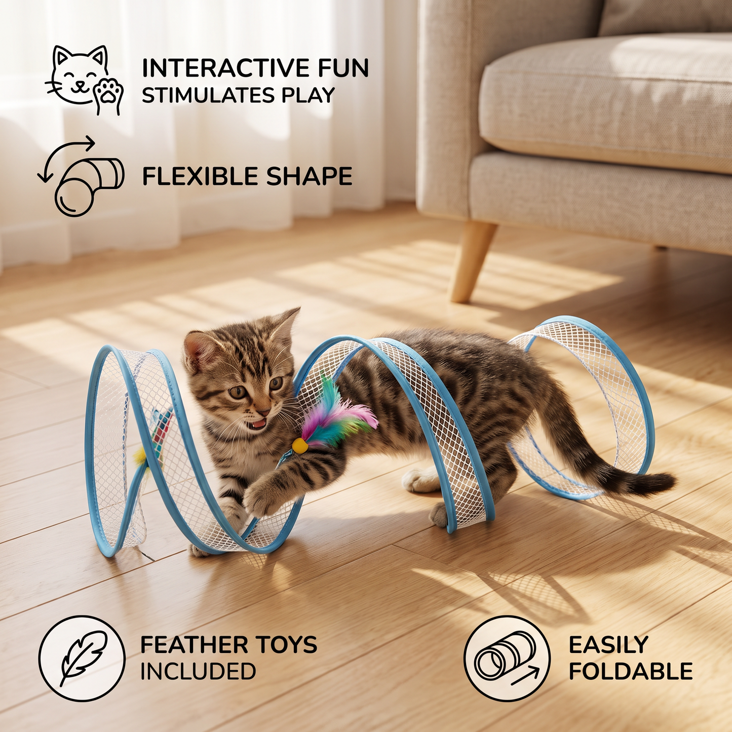 S-Shaped Cat Tunnel Toy – Interactive Foldable Play Tunnel