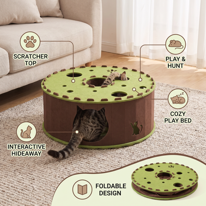 4-in-1 Foldable Cat Tunnel House – Interactive Hideaway, Scratcher & Play Bed