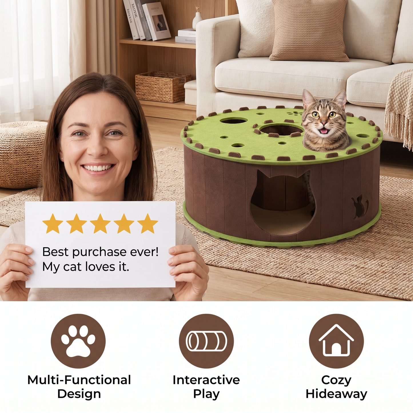4-in-1 Foldable Cat Tunnel House – Interactive Hideaway, Scratcher & Play Bed