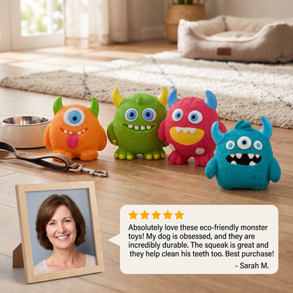 Durable Eco-Friendly Monster Teeth Cleaning Latex Squeaky Dog Toy
