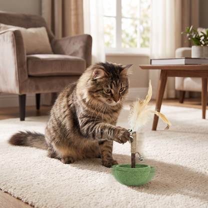 Teeth Cleaning Catnip Tumbler Cat Toy – Interactive Feather Teaser with Bell