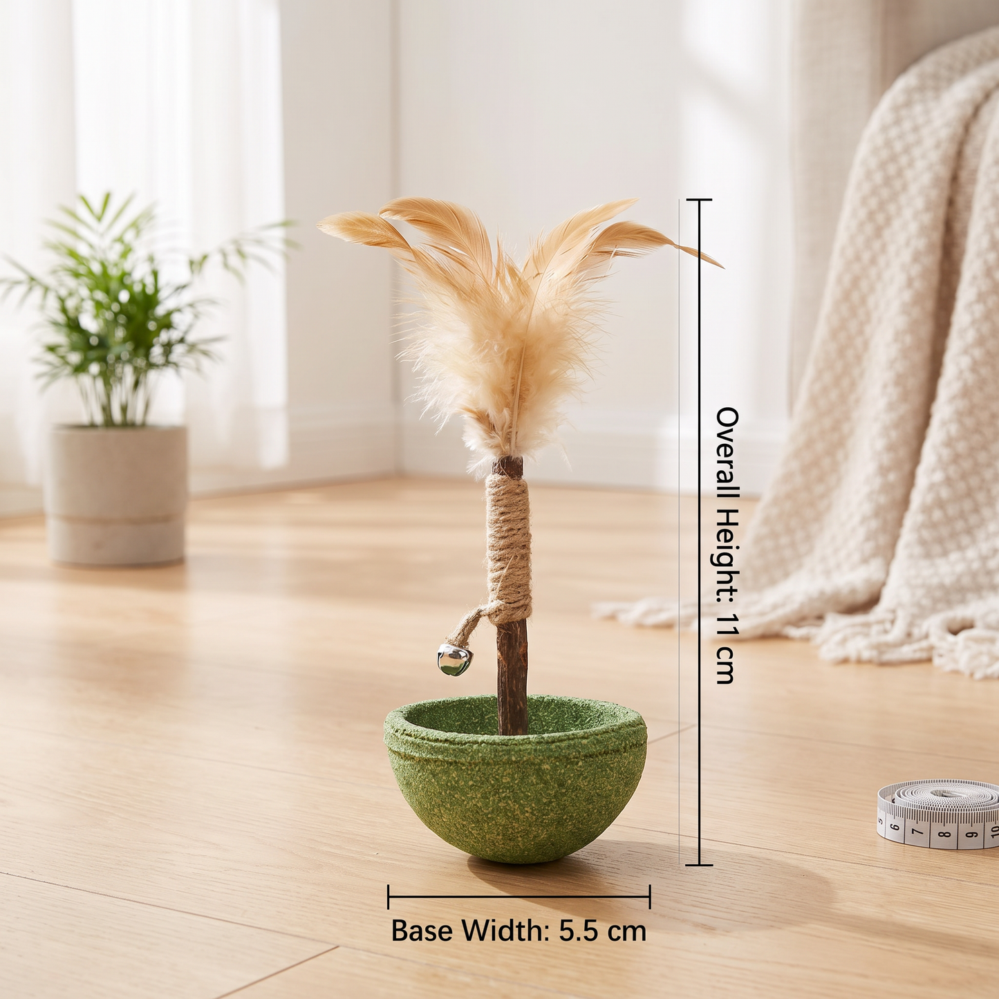 Teeth Cleaning Catnip Tumbler Cat Toy – Interactive Feather Teaser with Bell
