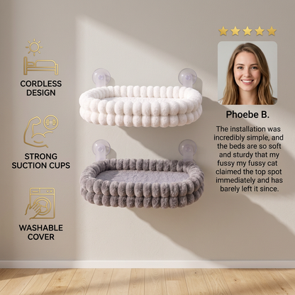 Fluffy Cordless Folding Cat Window Hammock with Strong Suction Cups & Washable Cover