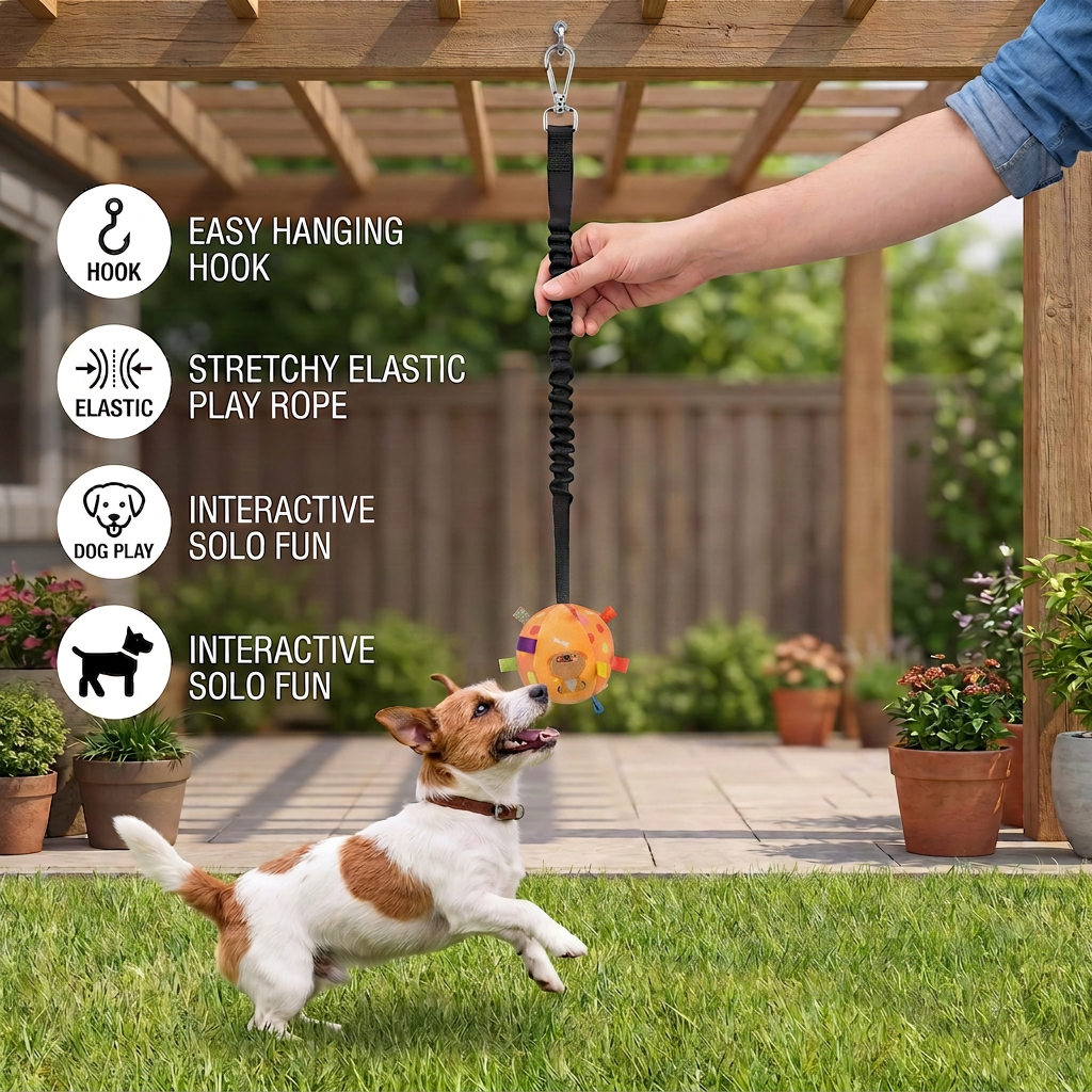 Interactive Hanging Dog Ball Toy with Elastic Play Rope & Hook