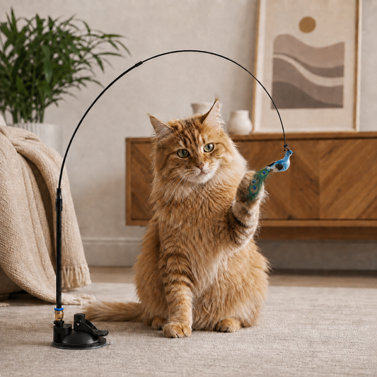 Hands-Free Interactive Cat Wand Toy with Natural Feathers & Suction Cup