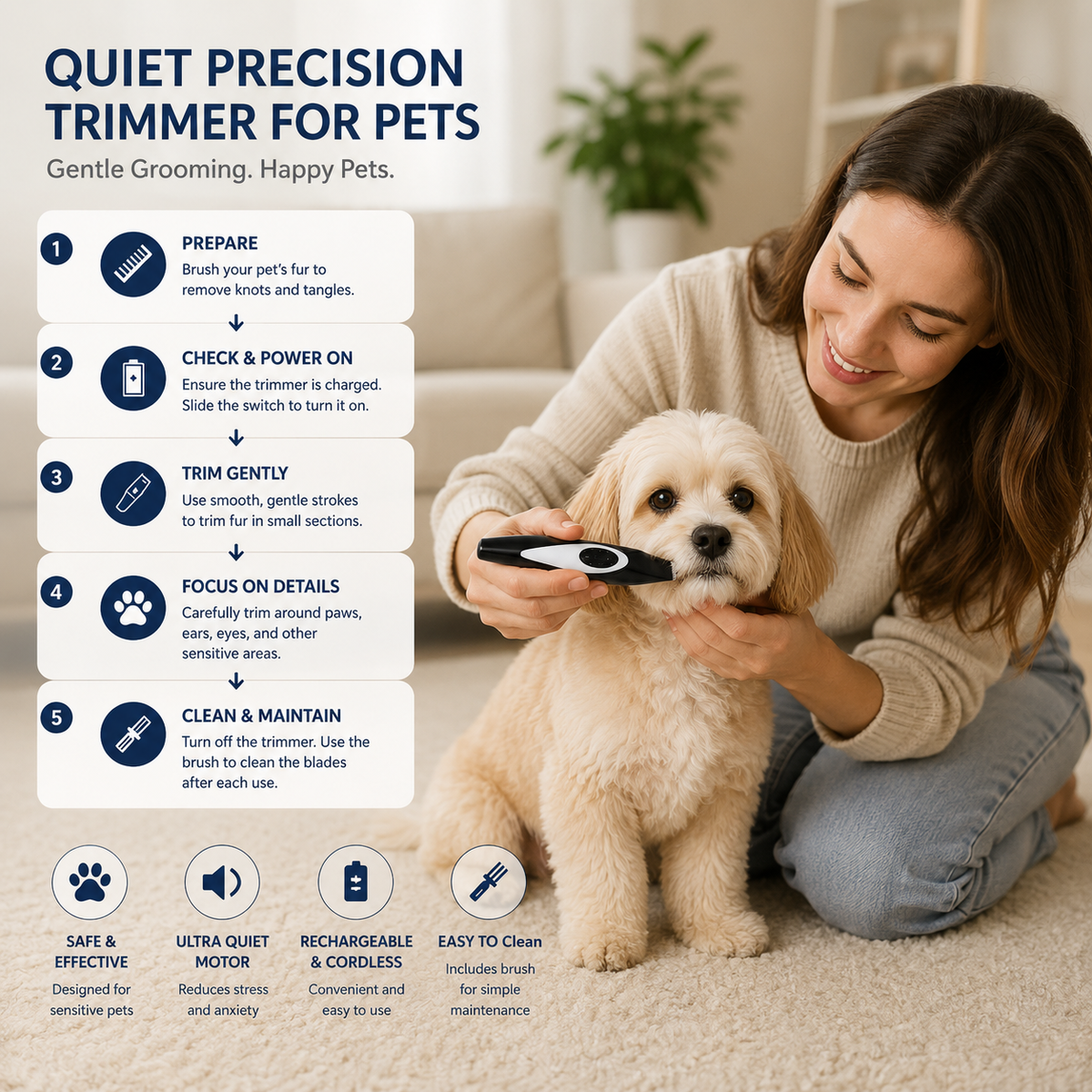 Quiet Precision Trimmer for Pets