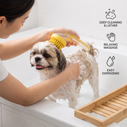 2-in-1 Silicone Pet Bath & Massage Brush with Shampoo Dispenser