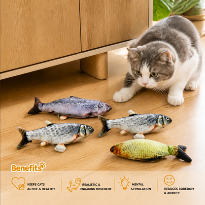 WiggleFins Set of 4 Moving Fish Toys for Cats