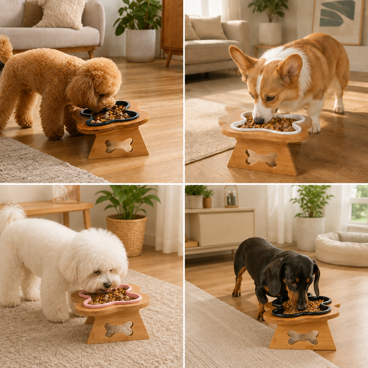 Elevated Ceramic Dog Bowl with Wooden Stand – Paws & Feast