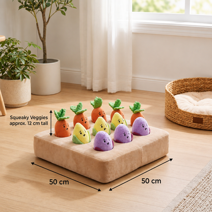 Interactive Vegetable Garden Treat Toy – Hide & Seek Snuffle Puzzle with Squeaky Veggies