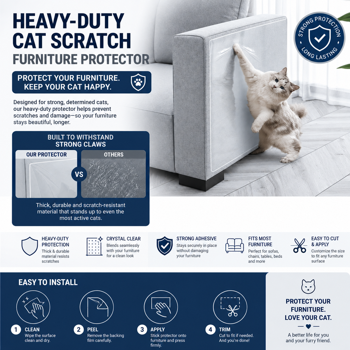 Heavy-Duty Cat Scratch Furniture Protector