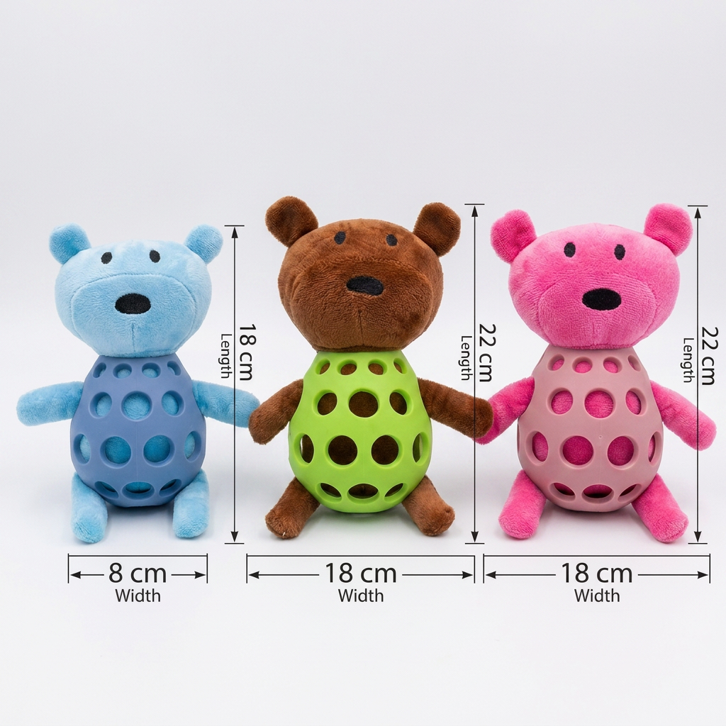 2-in-1 Bear Dog Toy – Squeaky Plush & Dental Chew Ball