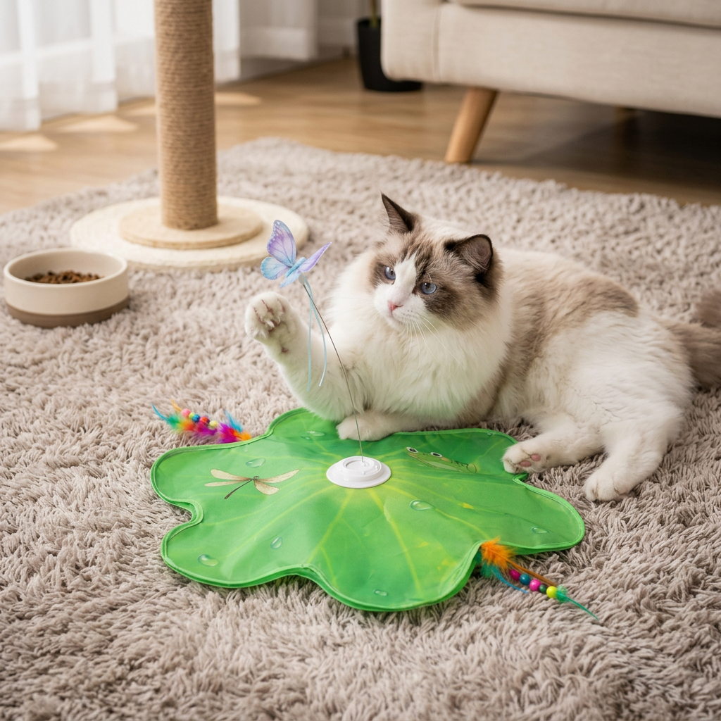 3-in-1 Interactive Butterfly Cat Toy – Play Mat with Butterfly & Feather Teasers