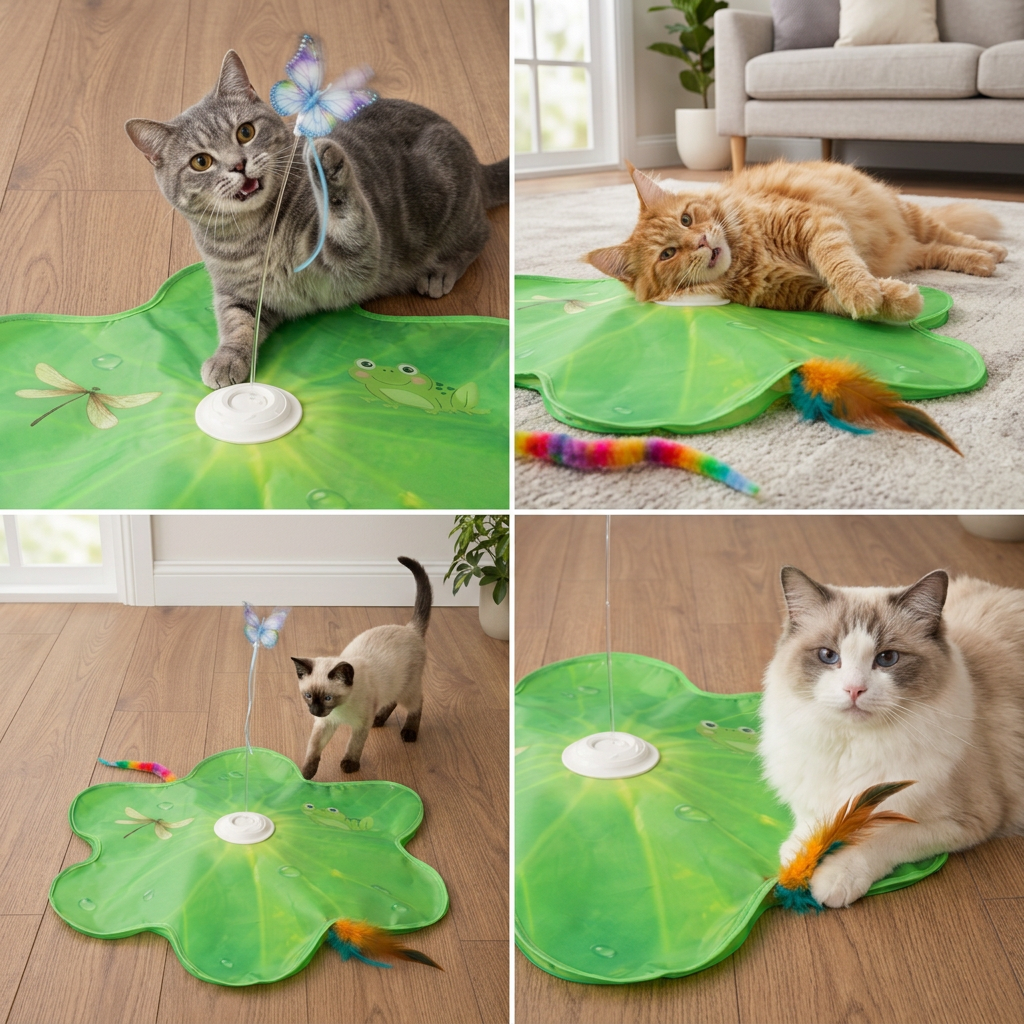 3-in-1 Interactive Butterfly Cat Toy – Play Mat with Butterfly & Feather Teasers