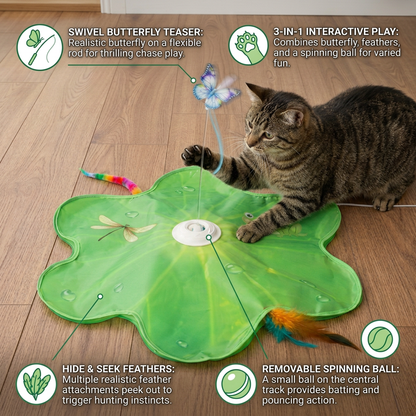 3-in-1 Interactive Butterfly Cat Toy – Play Mat with Butterfly & Feather Teasers
