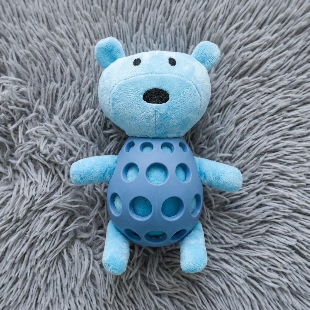 2-in-1 Bear Dog Toy – Squeaky Plush & Dental Chew Ball