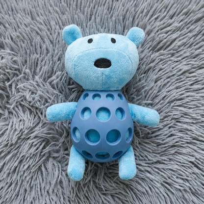 2-in-1 Bear Dog Toy – Squeaky Plush & Dental Chew Ball