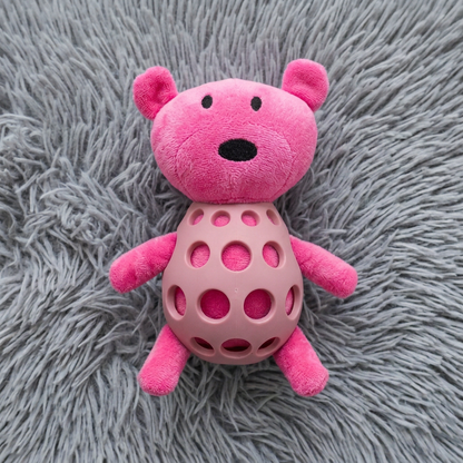 2-in-1 Bear Dog Toy – Squeaky Plush & Dental Chew Ball