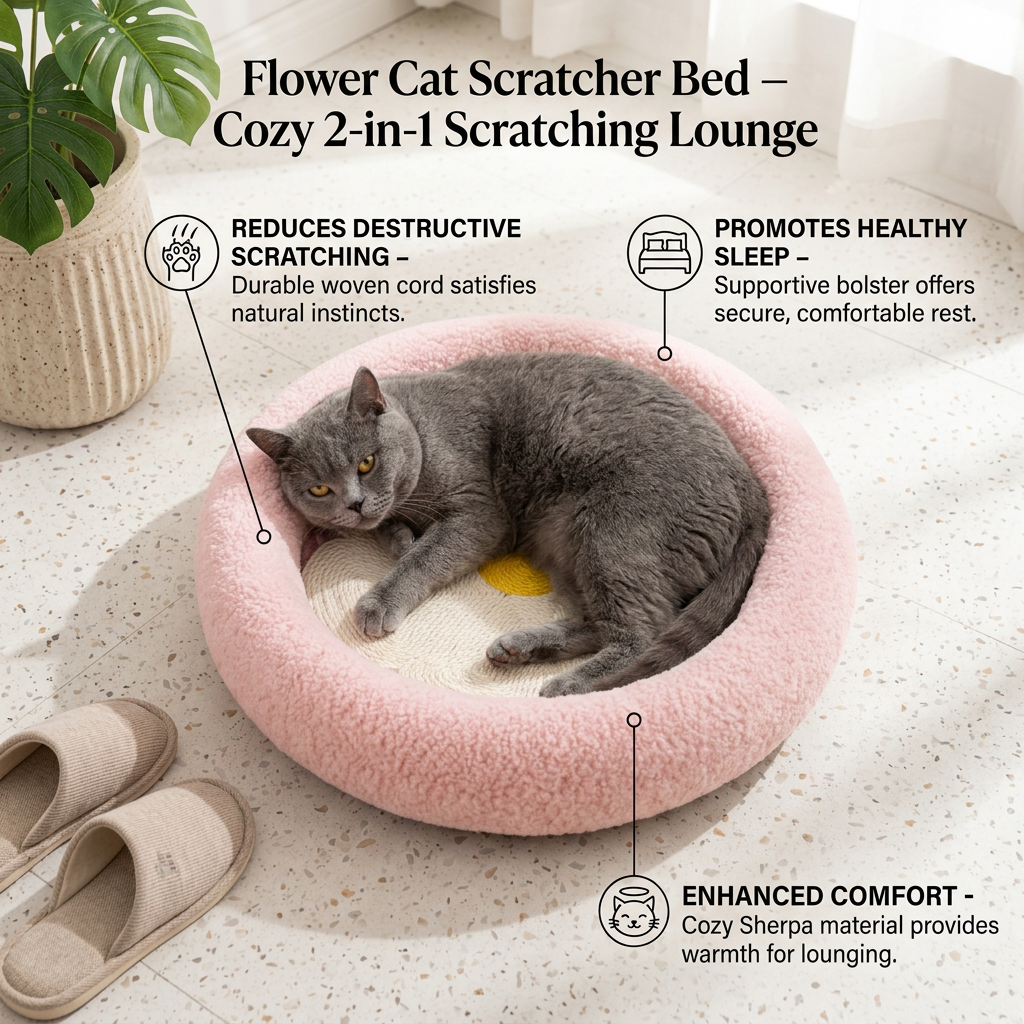 Flower Cat Scratcher Bed – Cozy 2-in-1 Scratching Lounge