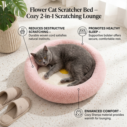 Flower Cat Scratcher Bed – Cozy 2-in-1 Scratching Lounge