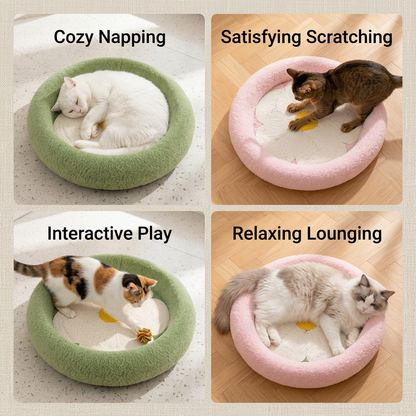 Flower Cat Scratcher Bed – Cozy 2-in-1 Scratching Lounge