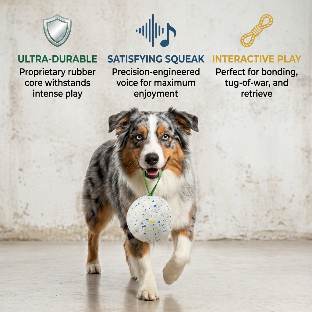 Indestructible Squeaky Dog Ball – Bite-Resistant Interactive Tug & Fetch Toy