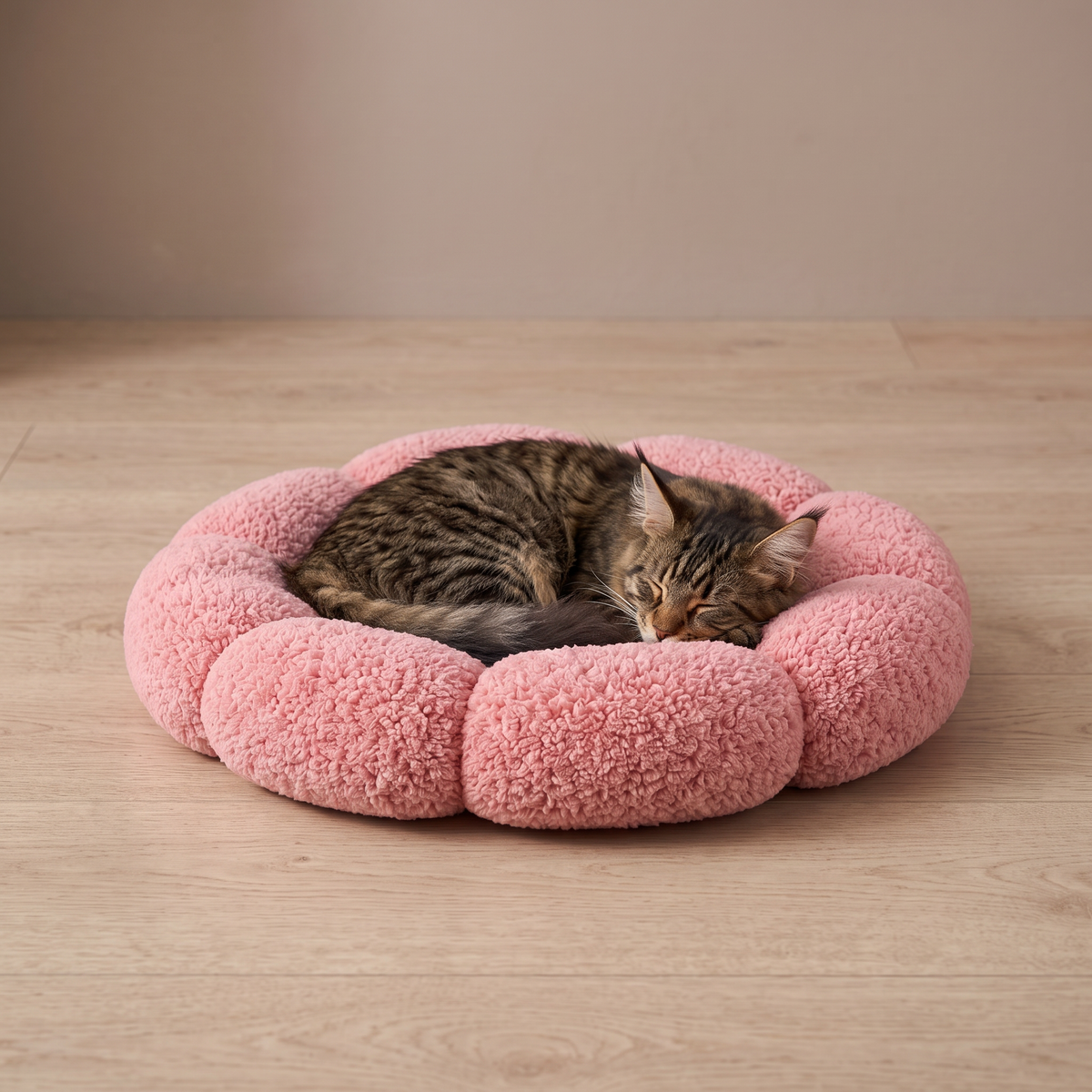 Luxury Floral Fluffy Donut Cat Bed – Soft & Washable Round Cushion