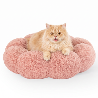 Luxury Floral Fluffy Donut Cat Bed – Soft & Washable Round Cushion