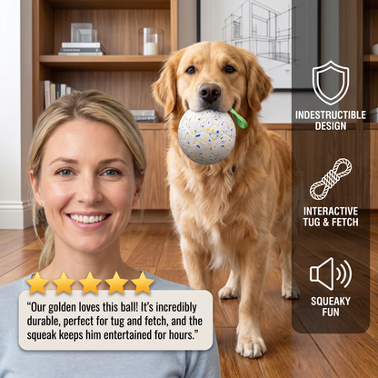 Indestructible Squeaky Dog Ball – Bite-Resistant Interactive Tug & Fetch Toy