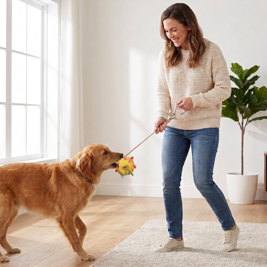 Interactive Hanging Dog Ball Toy with Elastic Play Rope & Hook