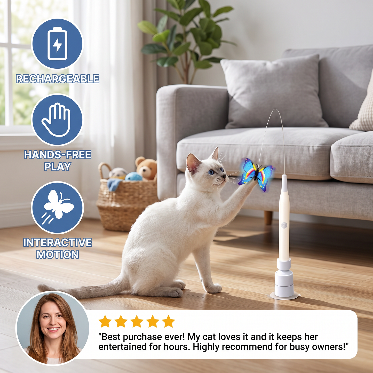 Interactive Spinning Butterfly Cat Toy – Rechargeable Motion Teaser Wand