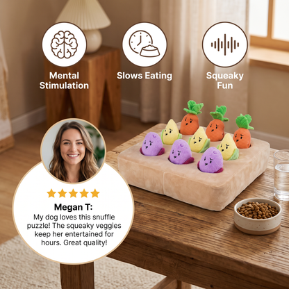 Interactive Vegetable Garden Treat Toy – Hide & Seek Snuffle Puzzle with Squeaky Veggies