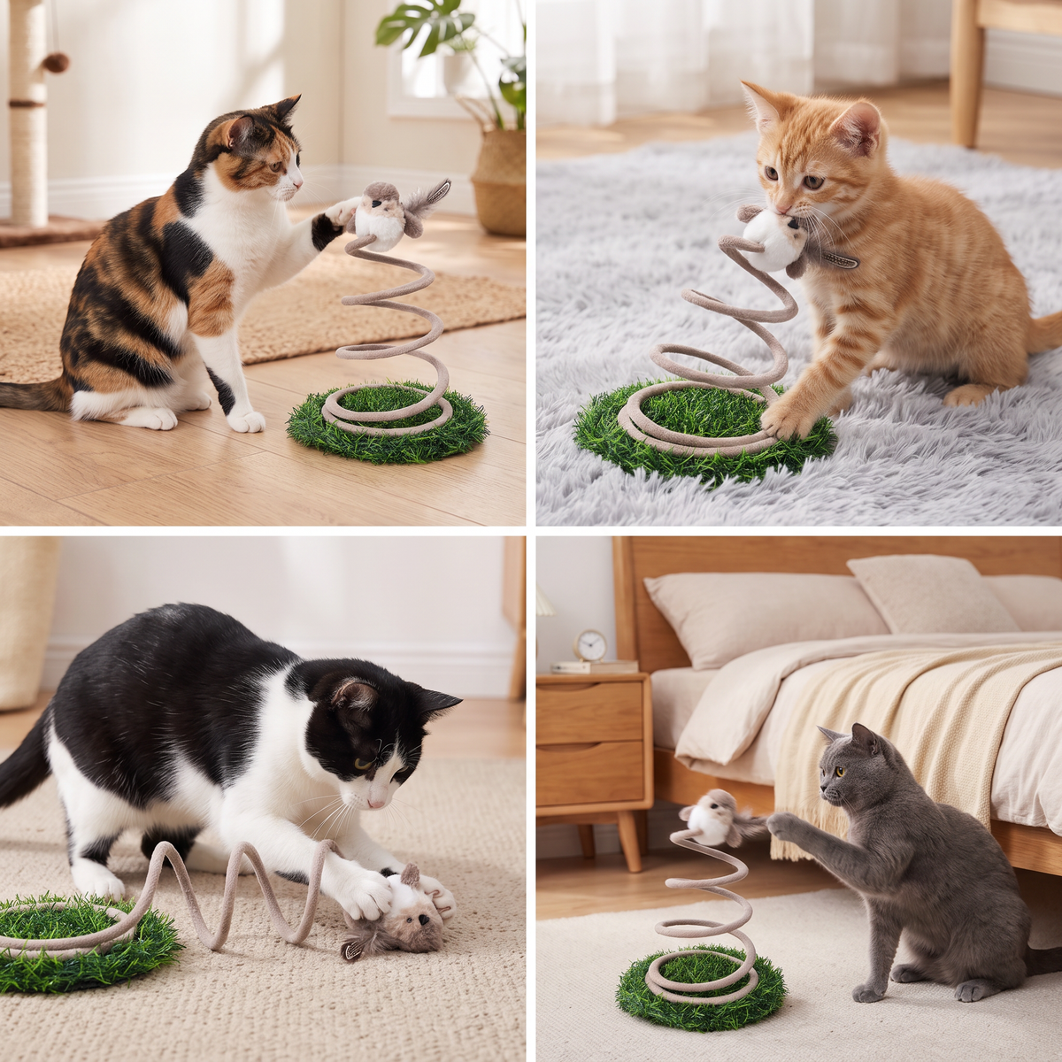 Interactive Spring Bird Cat Toy with Grass Base