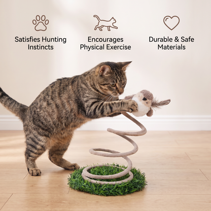 Interactive Spring Bird Cat Toy with Grass Base