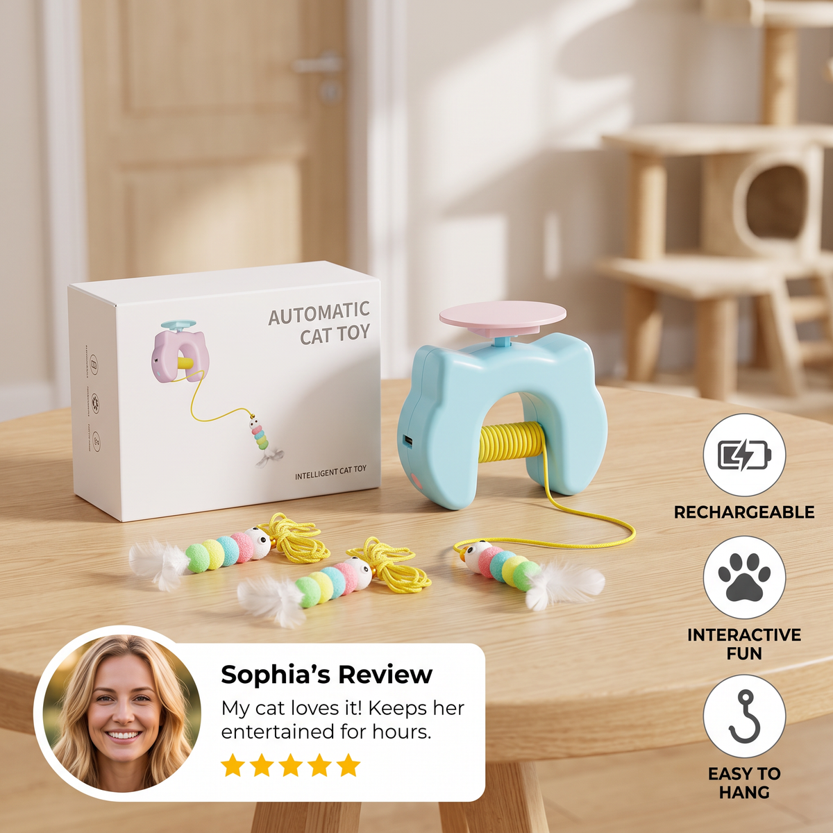 Rechargeable Hanging Door Cat Toy with Interactive Flying Feather