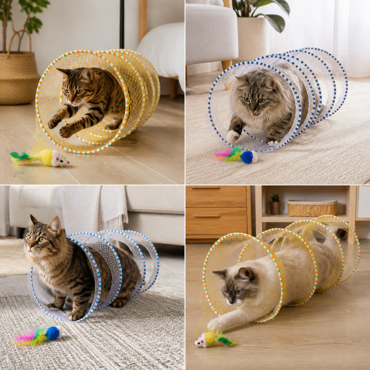 Collapsible Spiral Cat Play Tunnel with Feather Bells
