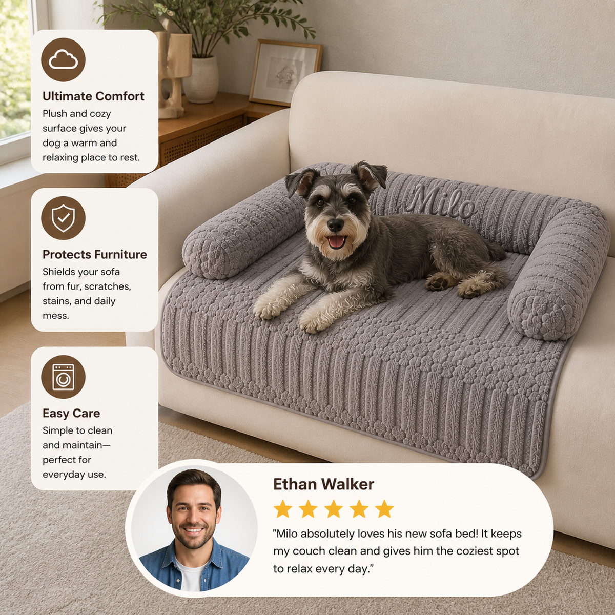 Personalized Fluffy Dog Sofa Bed & Protective Couch Cover