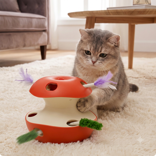 3-in-1 Apple-Shaped Cat Toy – Interactive Feather & Ball Toy