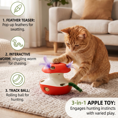 3-in-1 Apple-Shaped Cat Toy – Interactive Feather & Ball Toy